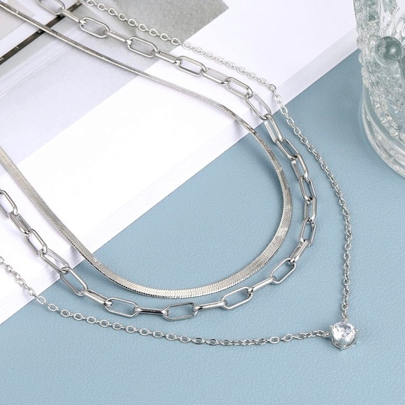 Silver 14k White Gold Plated Snake 3pc Chain Necklace Set - Picture 3 of 3